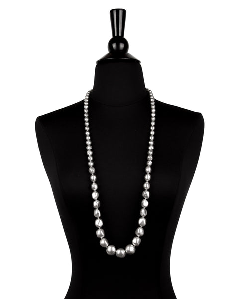 Yves Saint Laurent Vintage 1990s Icy Grey Graduated Baroque Pearl Sautoir Necklace
