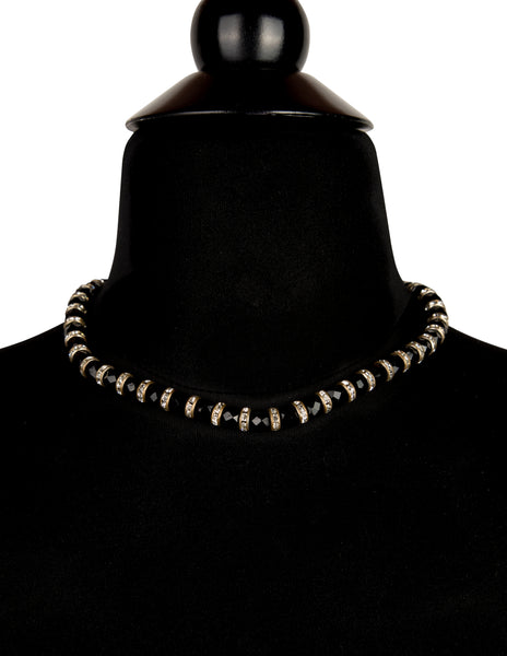 Yves Saint Laurent Vintage Haute Couture Crystal and Black Beaded Choker Necklace