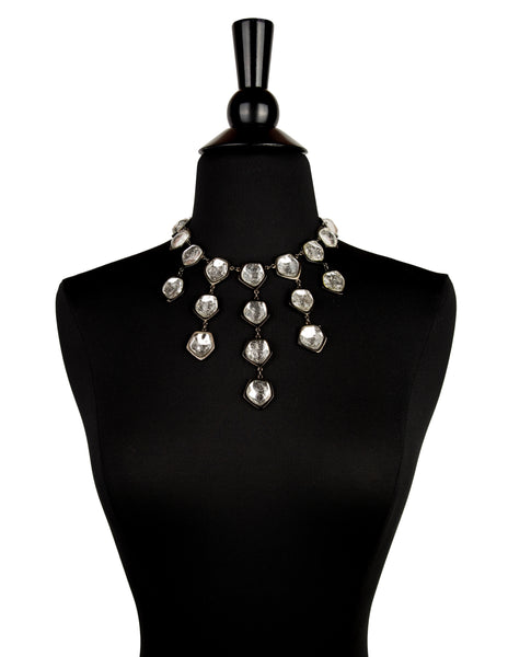 Yves Saint Laurent Vintage Gunmetal and Ice Cascading Burst Necklace