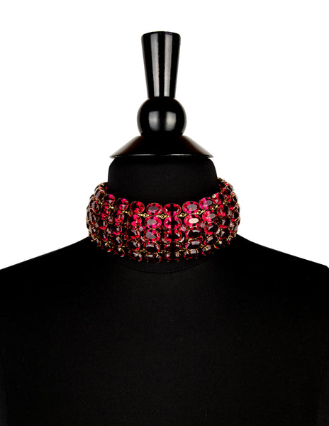 Iradj Moini Vintage Magenta Swarovski Crystal Wide Statement Choker Necklace