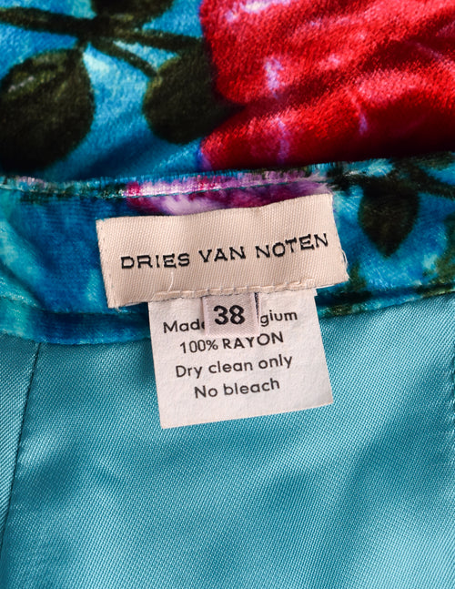 Dries Van Noten Vintage AW 1996 Pink and Orange Rose Print Teal