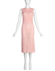 Anne Rubin Vintage 1960s Baby Pink Bead Embellished Ribbon Crochet Dress