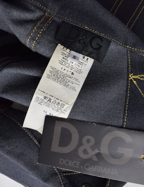 D & G by Dolce & Gabbana Vintage Blue Stretch Denim 'Backwards' Vest Top