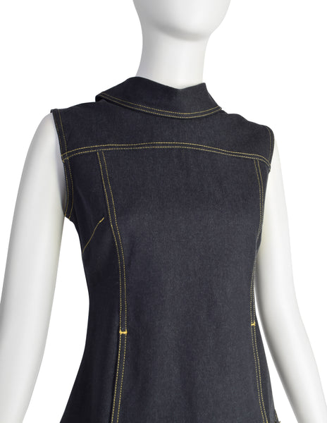 D & G by Dolce & Gabbana Vintage Blue Stretch Denim 'Backwards' Vest Top