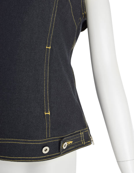 D & G by Dolce & Gabbana Vintage Blue Stretch Denim 'Backwards' Vest Top