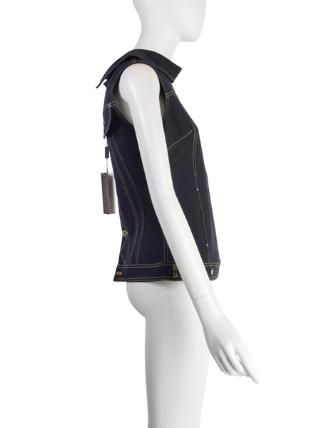 D & G by Dolce & Gabbana Vintage Blue Stretch Denim 'Backwards' Vest Top