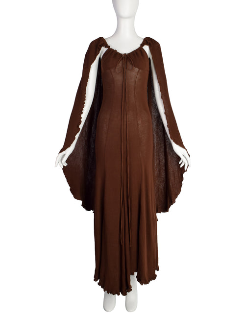 Diana Leslie Vintage 1970s Brown Ribbed Cotton Cape Sleeve Maxi Dress –  Amarcord Vintage Fashion