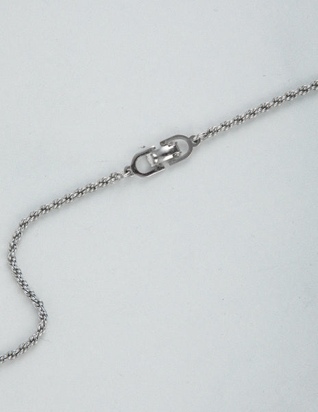 Christian Dior Vintage Silver Rhinestone Monogram Pendant Necklace