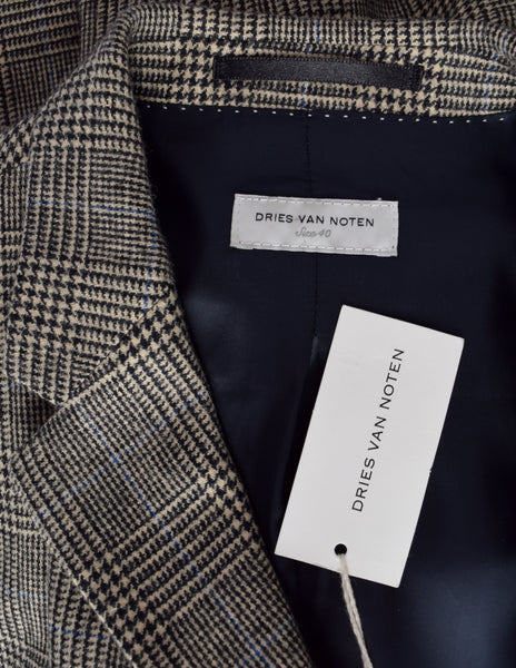 Dries Van Noten Vintage Beige Black Glen Check Brentino Blazer Jacket