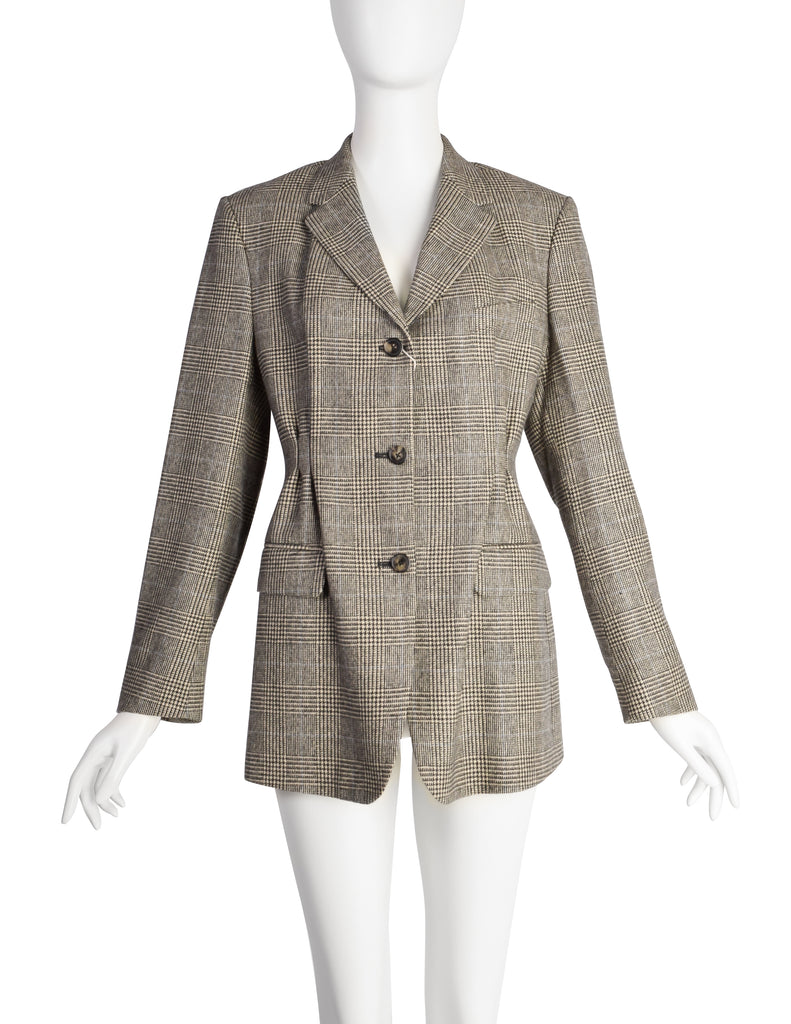 Dries Van Noten Vintage Beige Black Glen Check Brentino Blazer