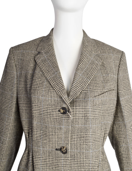 Dries Van Noten Vintage Beige Black Glen Check Brentino Blazer Jacket