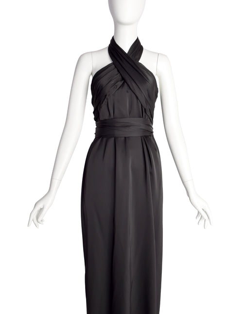 Dries van Noten Vintage Black Satin Wrap Halter Dress – Amarcord