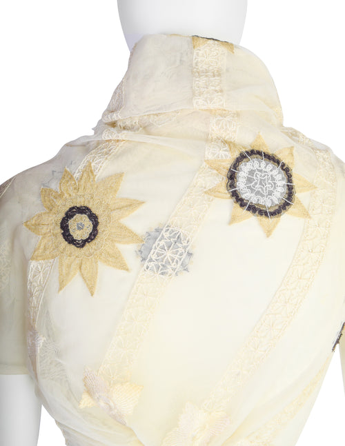 Dries Van Noten Vintage Floral Embroidered Cream Mesh Wrap