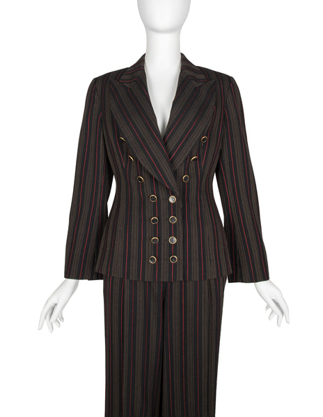 Christian Dior by Gianfranco Ferre Vintage AW 1994 Black Red Striped Jacket and Pant Suit