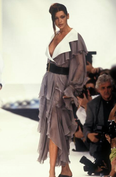 Christian Dior by Gianfranco Ferre Vintage SS 1994 Demi-Couture Taupe Silk Ruffle Ensemble