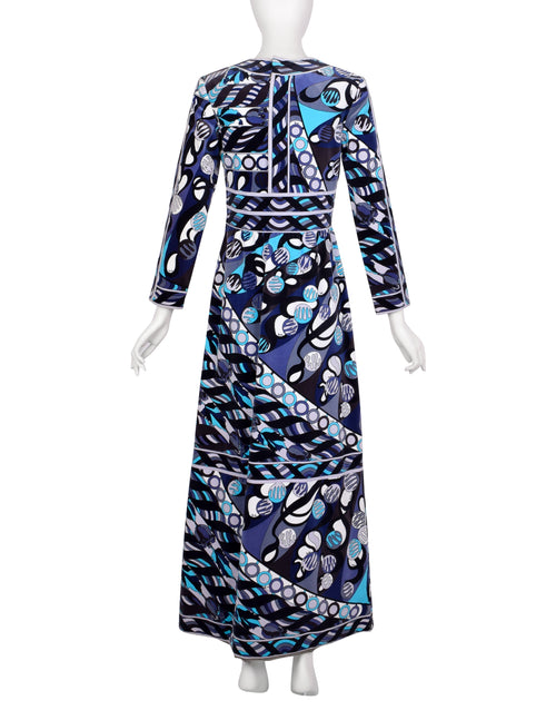 EMILIO PUCCI★素敵！Floral Grasshopper Blue Maxi Dress EMILIO PUCCI Floral Grasshopper Blue Silk Jersey Gown Maxi