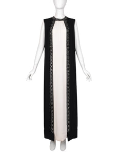 Esther Wolf Vintage 1960s Rhinestone Adorned Black Cream Layered Column Gown