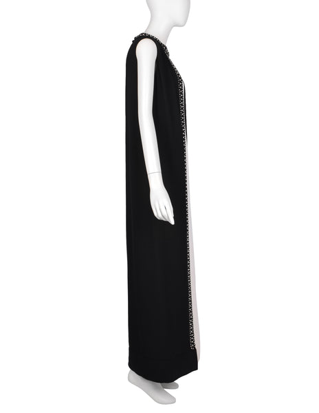 Esther Wolf Vintage 1960s Rhinestone Adorned Black Cream Layered Column Gown
