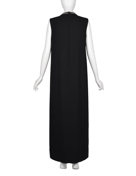 Esther Wolf Vintage 1960s Rhinestone Adorned Black Cream Layered Column Gown
