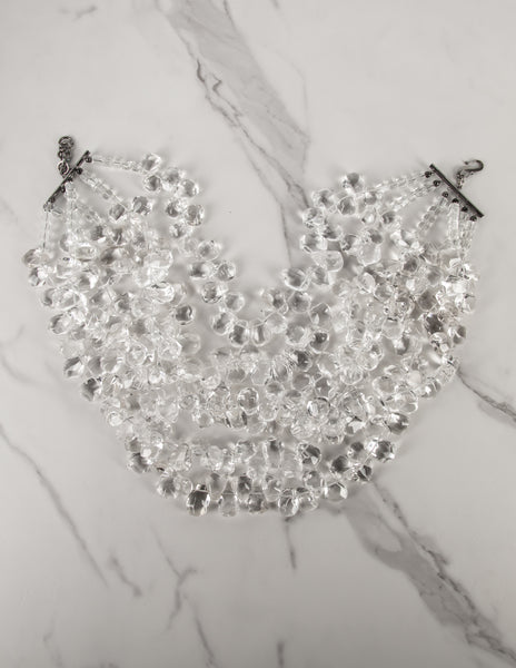 Outstanding Vintage 1990s Massive Clear Glass Teardrop Beaded Multistrand Bib Necklace