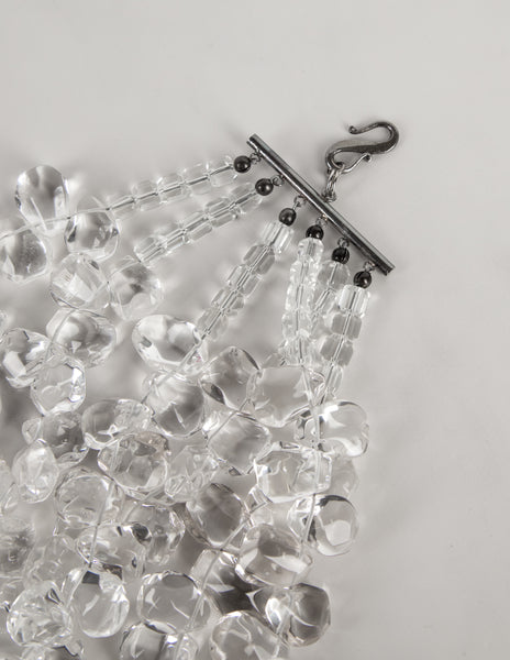 Outstanding Vintage 1990s Massive Clear Glass Teardrop Beaded Multistrand Bib Necklace