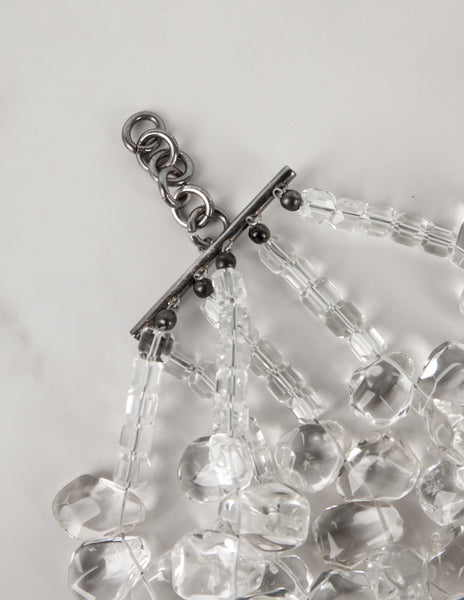 Outstanding Vintage 1990s Massive Clear Glass Teardrop Beaded Multistrand Bib Necklace