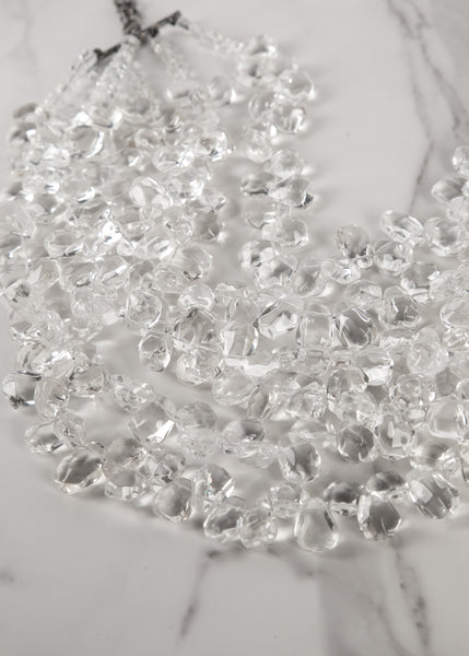 Outstanding Vintage 1990s Massive Clear Glass Teardrop Beaded Multistrand Bib Necklace