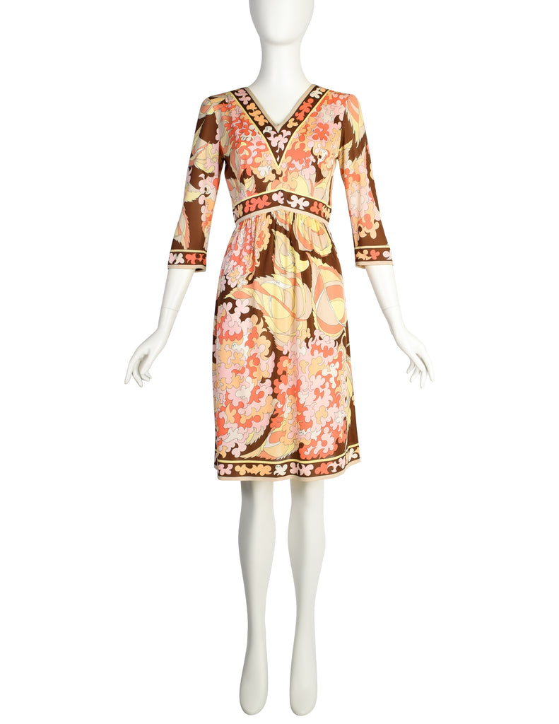 Emilio Pucci Vintage 1960s Pastel Floral Silk Jersey Mini Dress