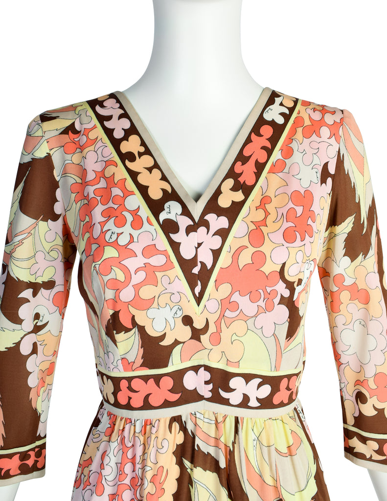 Emilio Pucci Vintage 1960s Pastel Floral Silk Jersey Mini Dress