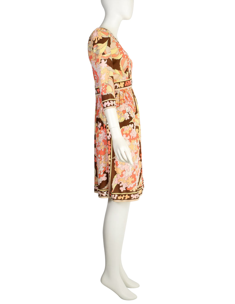 Emilio Pucci Vintage 1960s Fuchsia Brown Psychedelic Floral Silk