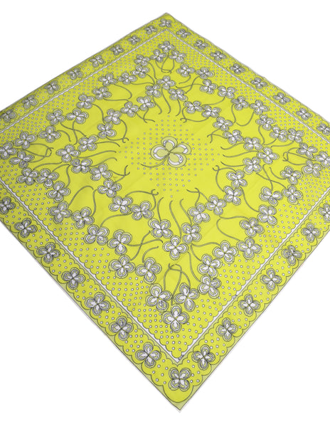 Emilio Pucci Vintage Chartreuse Psychedelic Shamrock Print Cotton Scarf
