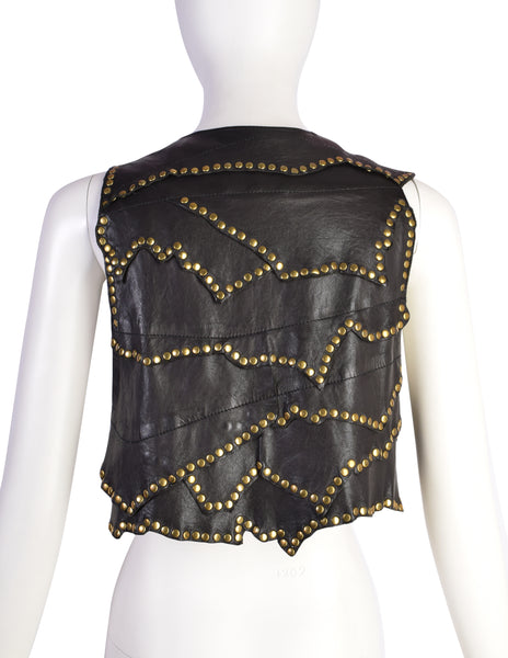Etro Vintage Black Layered Leather Brass Studded Vest