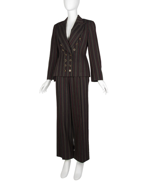 Christian Dior by Gianfranco Ferre Vintage AW 1994 Black Red Striped Jacket and Pant Suit