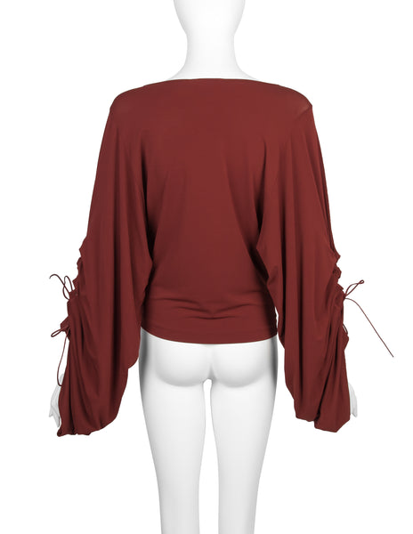 Faycal Amor Vintage Phenomenal Drawstring Ruched Statement Sleeve Top