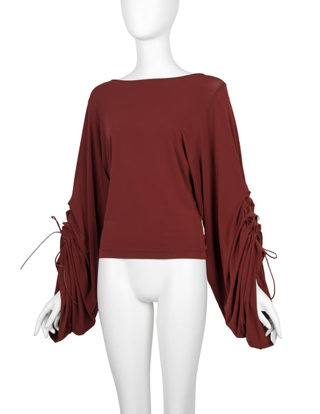 Faycal Amor Vintage Phenomenal Drawstring Ruched Statement Sleeve Top