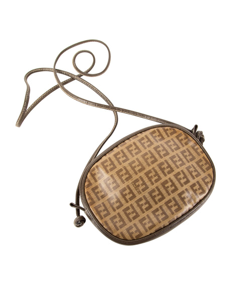 Fendi Vintage Brown and Sage Green Zucca Logo Monogram Mini Crossbody Bag