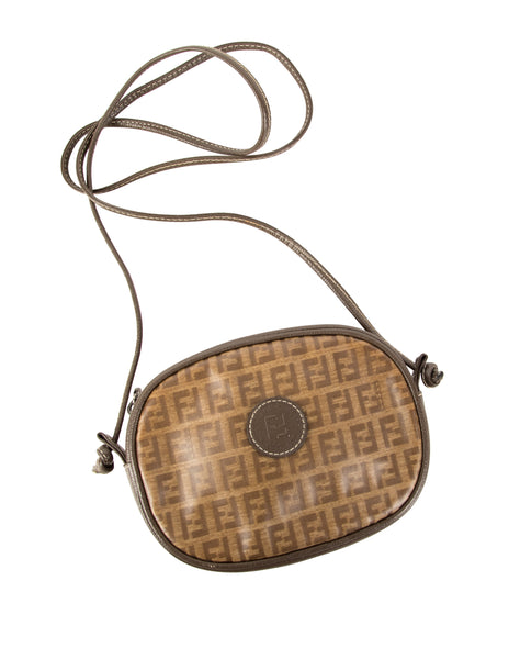 Fendi Vintage Brown and Sage Green Zucca Logo Monogram Mini Crossbody Bag