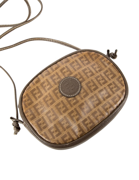 Fendi Vintage Brown and Sage Green Zucca Logo Monogram Mini Crossbody Bag