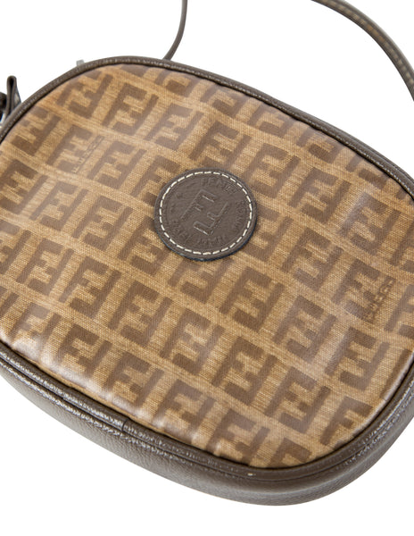 Fendi Vintage Brown and Sage Green Zucca Logo Monogram Mini Crossbody Bag