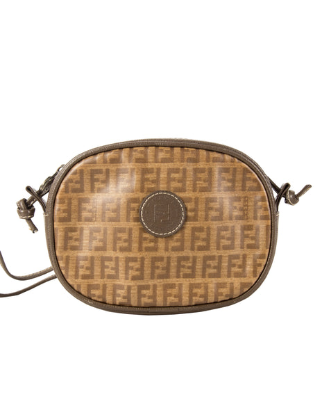Fendi Vintage Brown and Sage Green Zucca Logo Monogram Mini Crossbody Bag