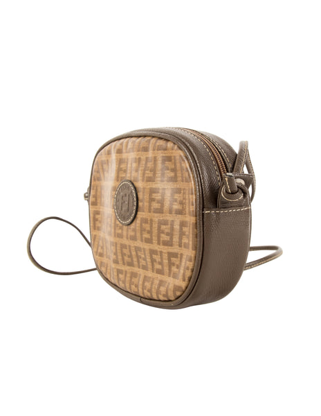 Fendi Vintage Brown and Sage Green Zucca Logo Monogram Mini Crossbody Bag