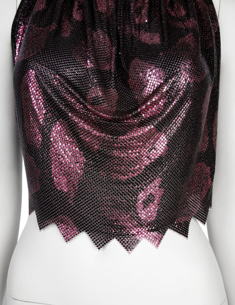 Ferrara Archive Iconic Metallic Pink and Black Snake Print Metal Mesh Halter Top
