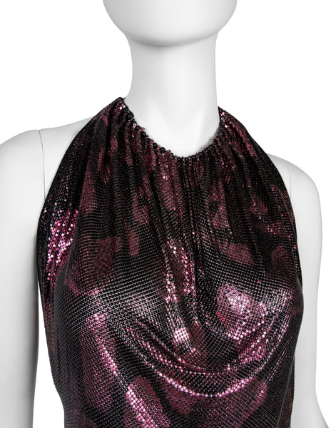 Ferrara Archive Iconic Metallic Pink and Black Snake Print Metal Mesh Halter Top