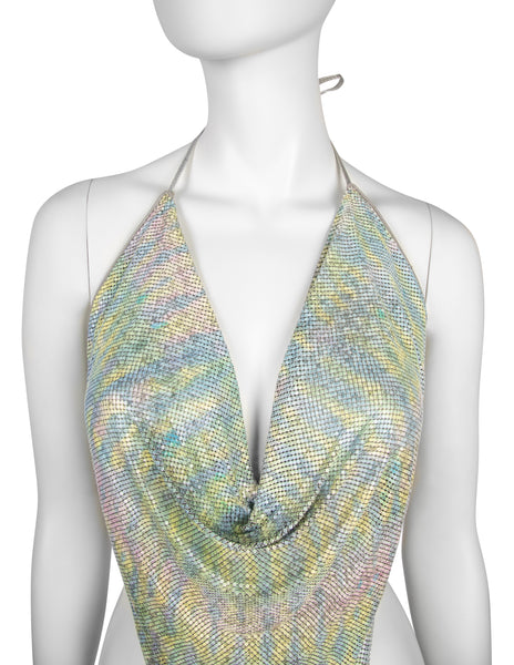 Ferrara Archive Iconic Animal Print Pastel Metal Mesh Pointed Halter Top