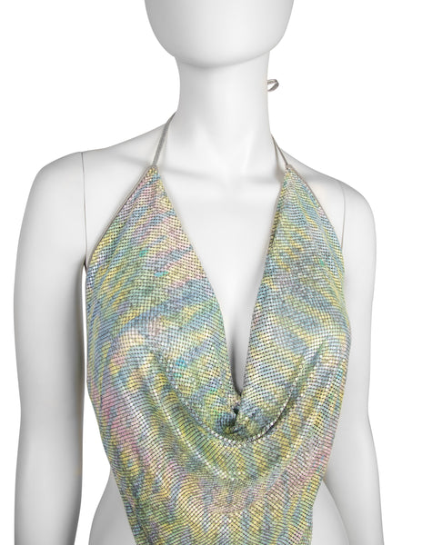 Ferrara Archive Iconic Animal Print Pastel Metal Mesh Pointed Halter Top