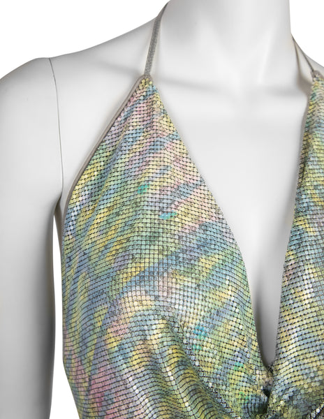 Ferrara Archive Iconic Animal Print Pastel Metal Mesh Pointed Halter Top