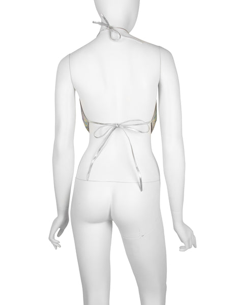 Ferrara Archive Iconic Animal Print Pastel Metal Mesh Pointed Halter Top