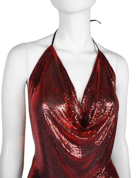 Ferrara Archive Iconic Ruby Red Metallic Metal Mesh Halter Top