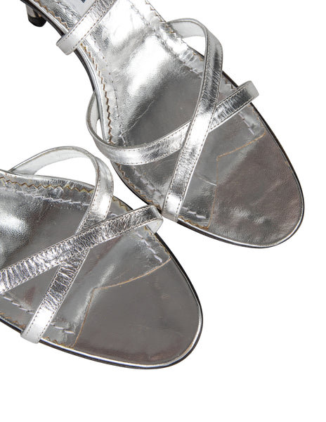 Gianfranco Ferre Vintage Metallic Silver Leather Strappy Heels