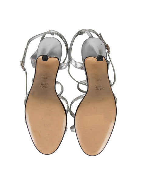 Gianfranco Ferre Vintage Metallic Silver Leather Strappy Heels